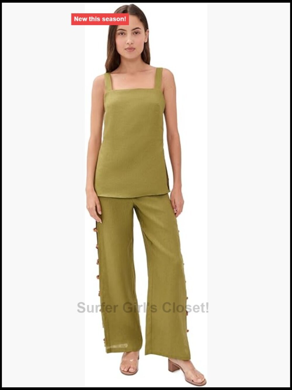 Linen Set with Beaded Cutout Details, Hook-and-Eye Closure, Split Hem